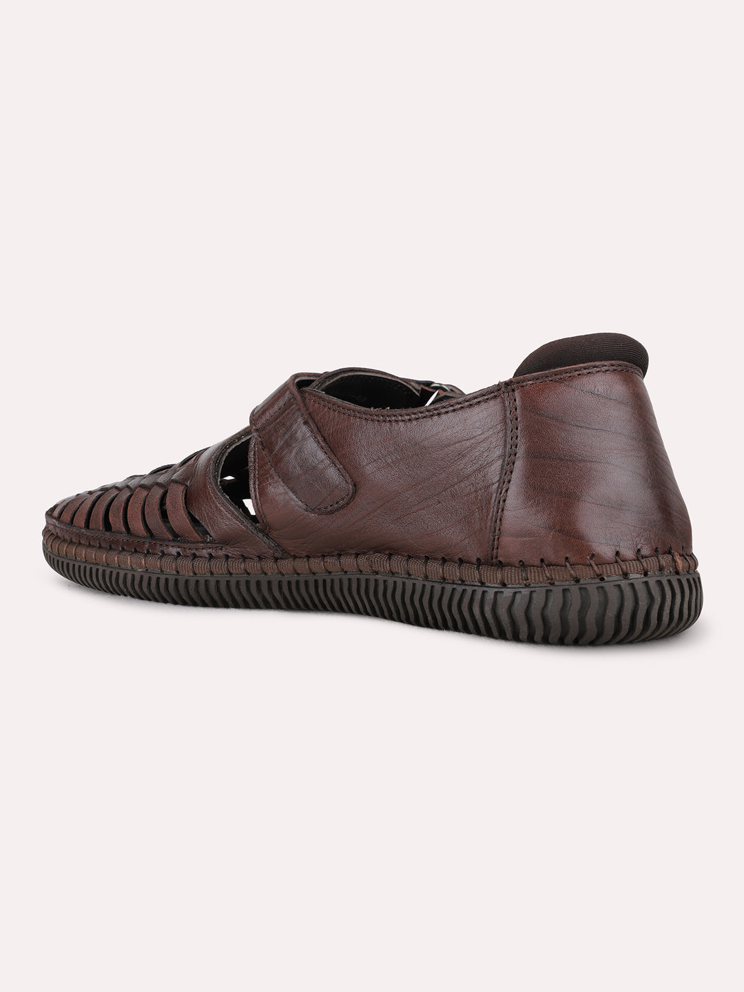 Mens Brown Casual Striped Round Toe Sandals
