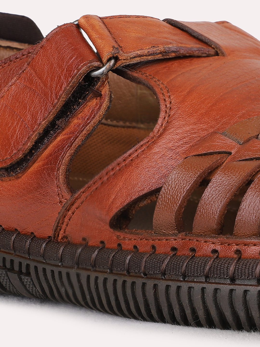 Mens Tan Casual Striped Round Toe Sandals