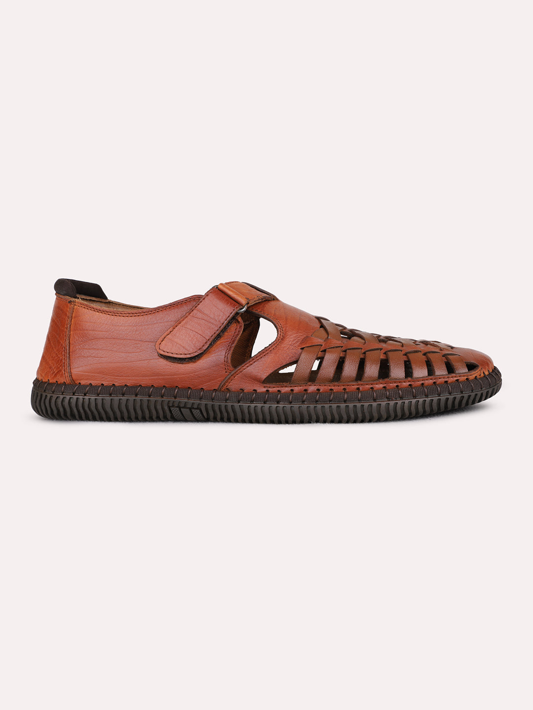 Mens Tan Casual Striped Round Toe Sandals