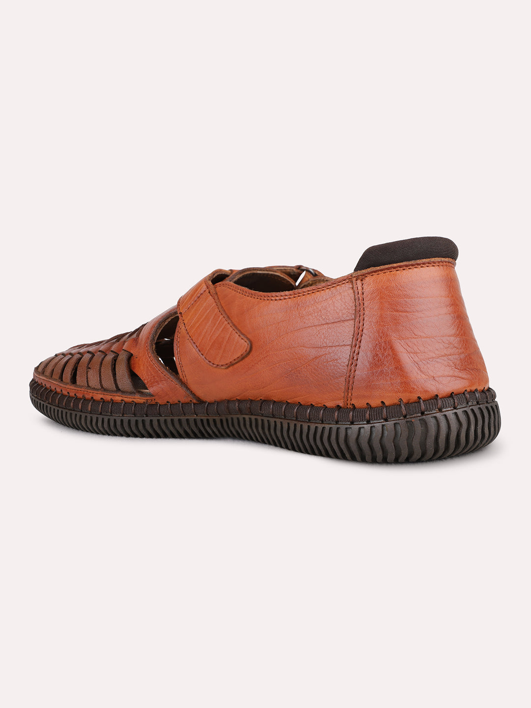 Mens Tan Casual Striped Round Toe Sandals
