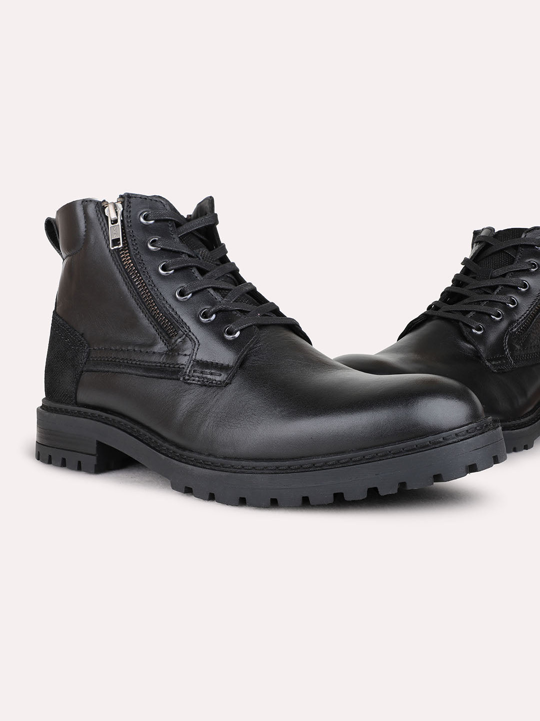 Mens Black Casual Solid Round Toe Ankle Boots