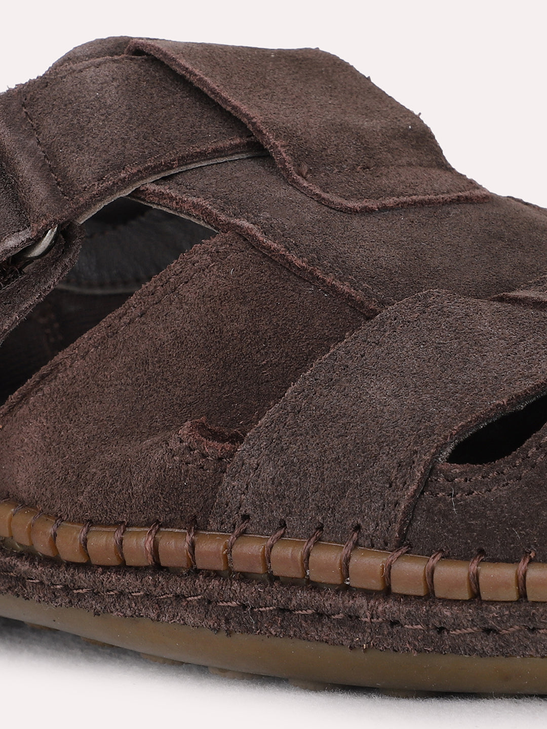 Mens Brown Casual Solid Pattern Round Toe Sandals