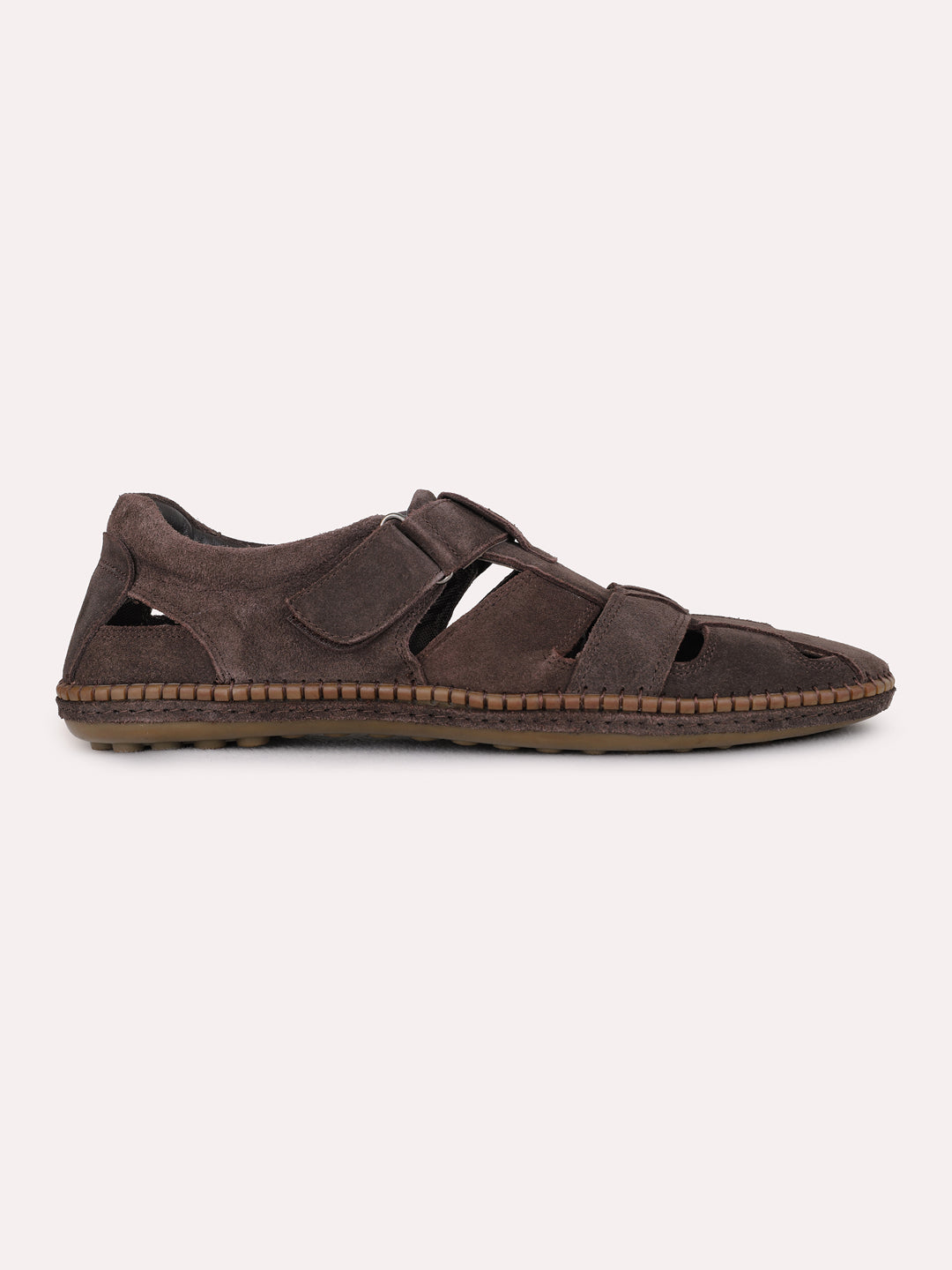 Mens Brown Casual Solid Pattern Round Toe Sandals