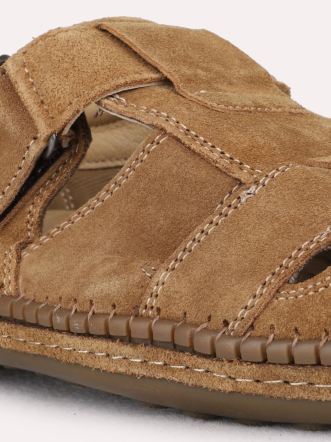 Mens Tan Casual Solid Pattern Round Toe Sandals