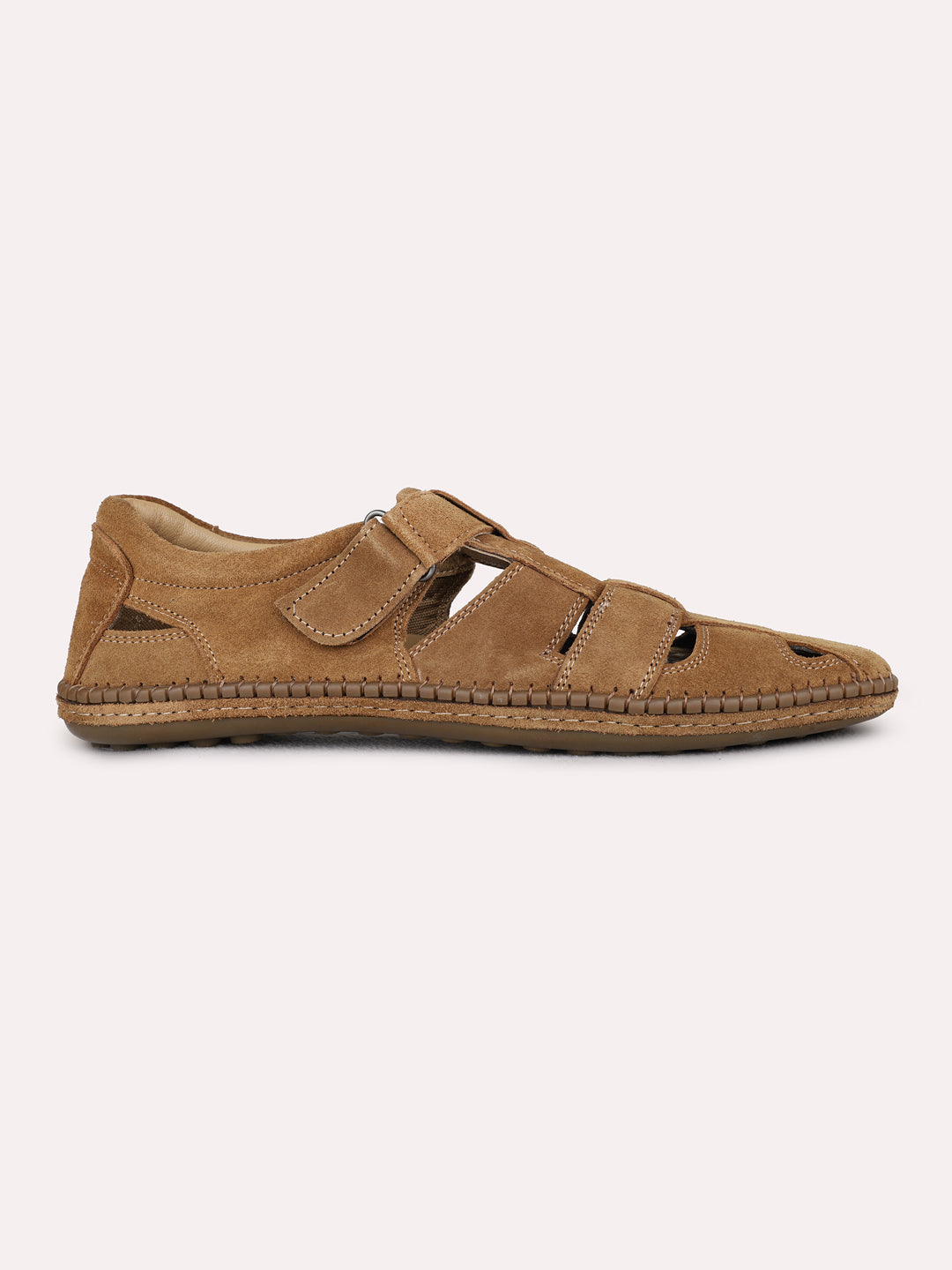 Mens Tan Casual Solid Pattern Round Toe Sandals