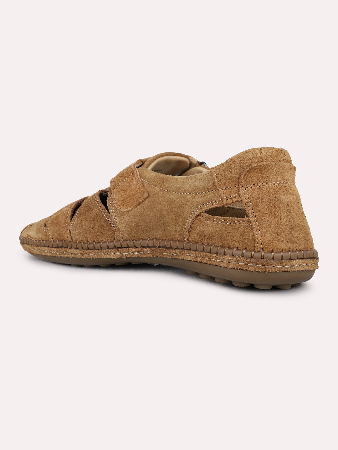 Mens Tan Casual Solid Pattern Round Toe Sandals