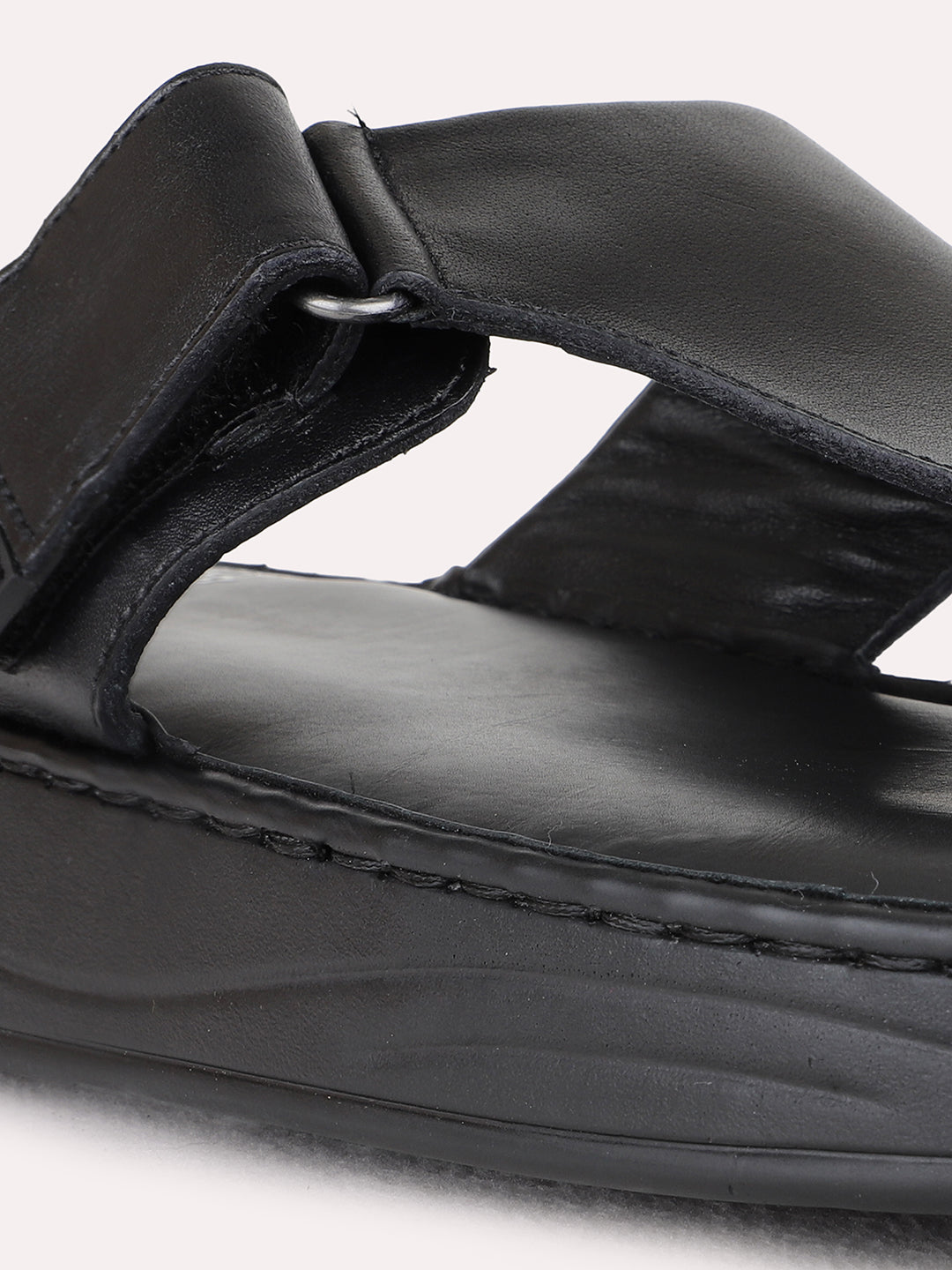 Mens Black Casual Solid Pattern Round Toe Sandals