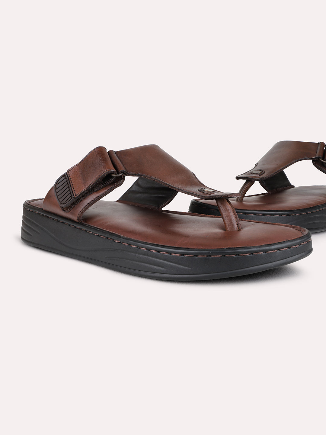 Mens Brown Casual Solid Pattern Round Toe Slip On Sandals