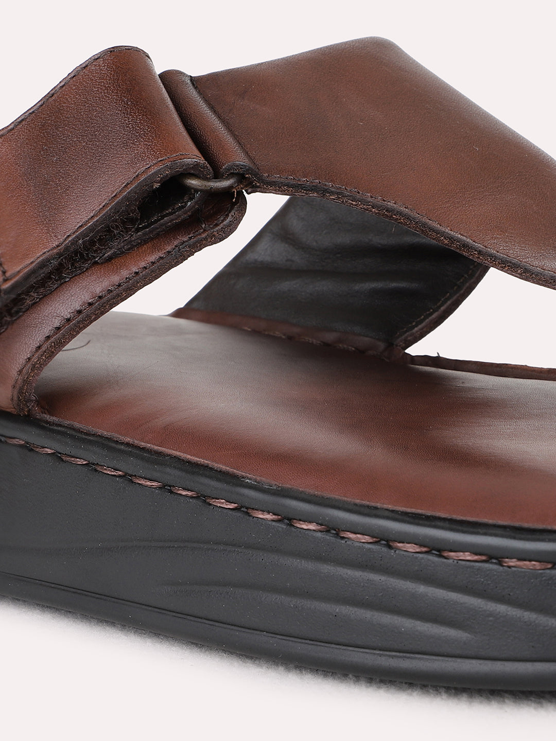 Mens Brown Casual Solid Pattern Round Toe Slip On Sandals