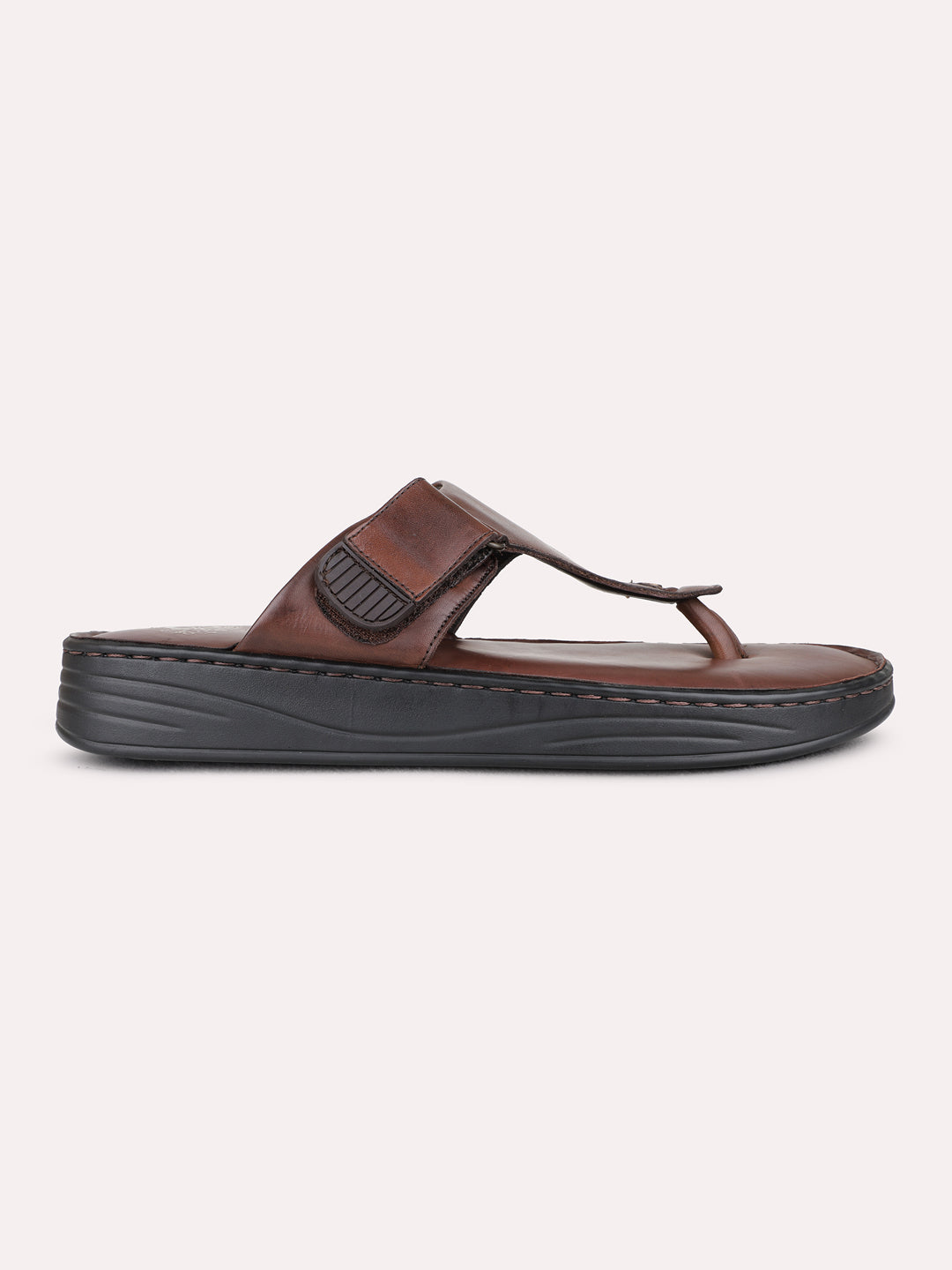 Mens Brown Casual Solid Pattern Round Toe Slip On Sandals