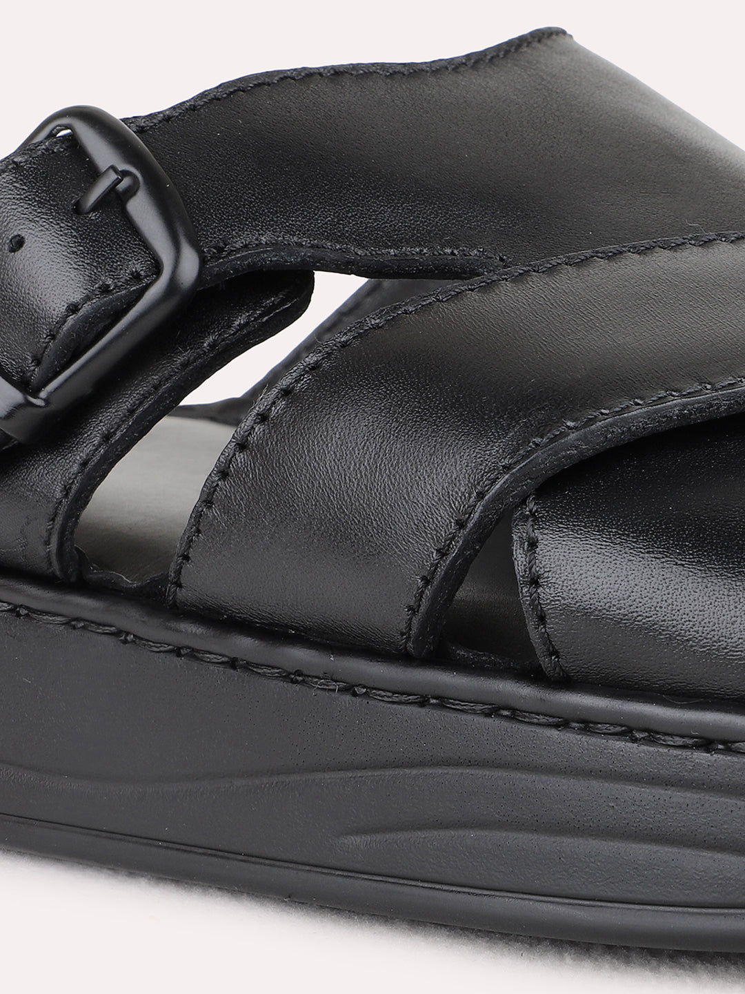 Black Casual Solid Pattern Round Toe Sandals For Mens