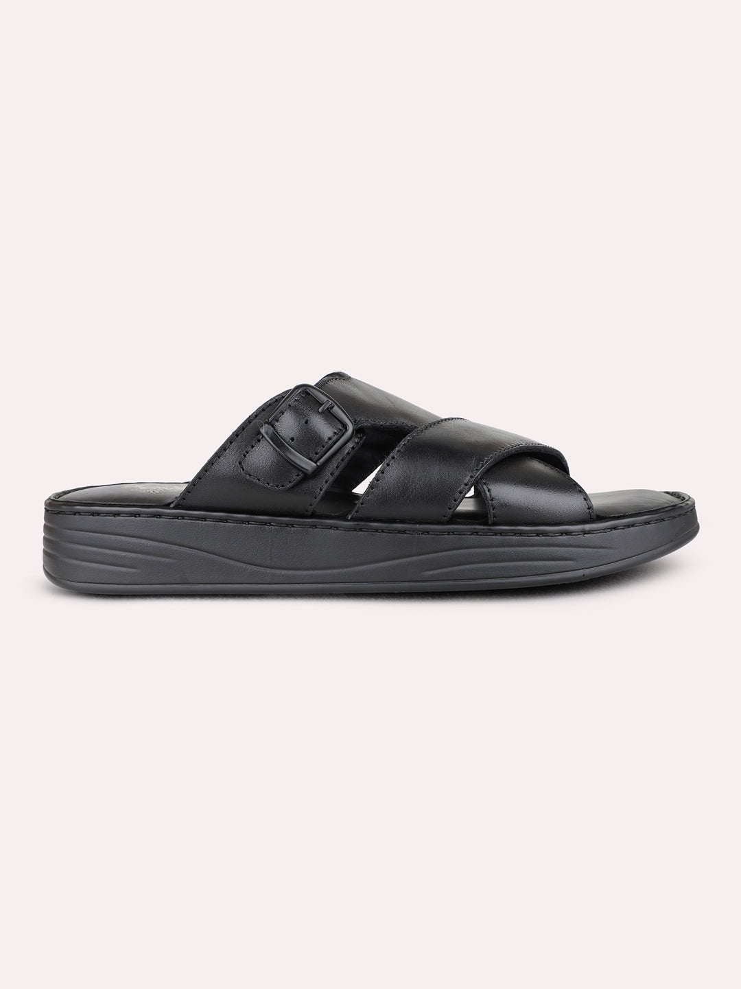 Black Casual Solid Pattern Round Toe Sandals For Mens