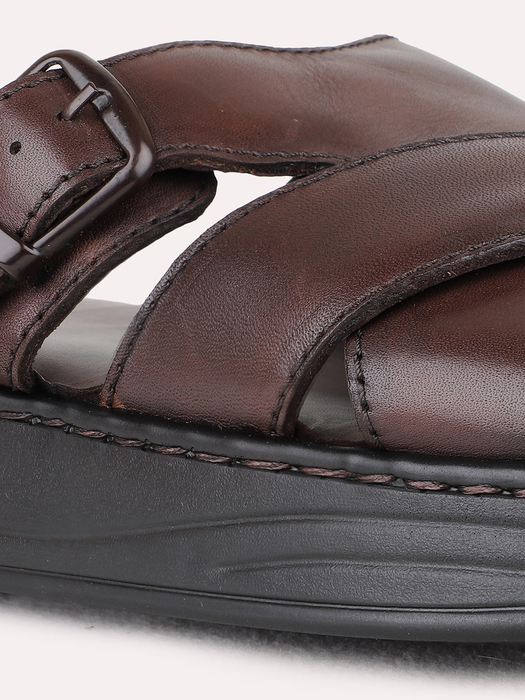 Brown Casual Solid Round Toe Sandal For Mens