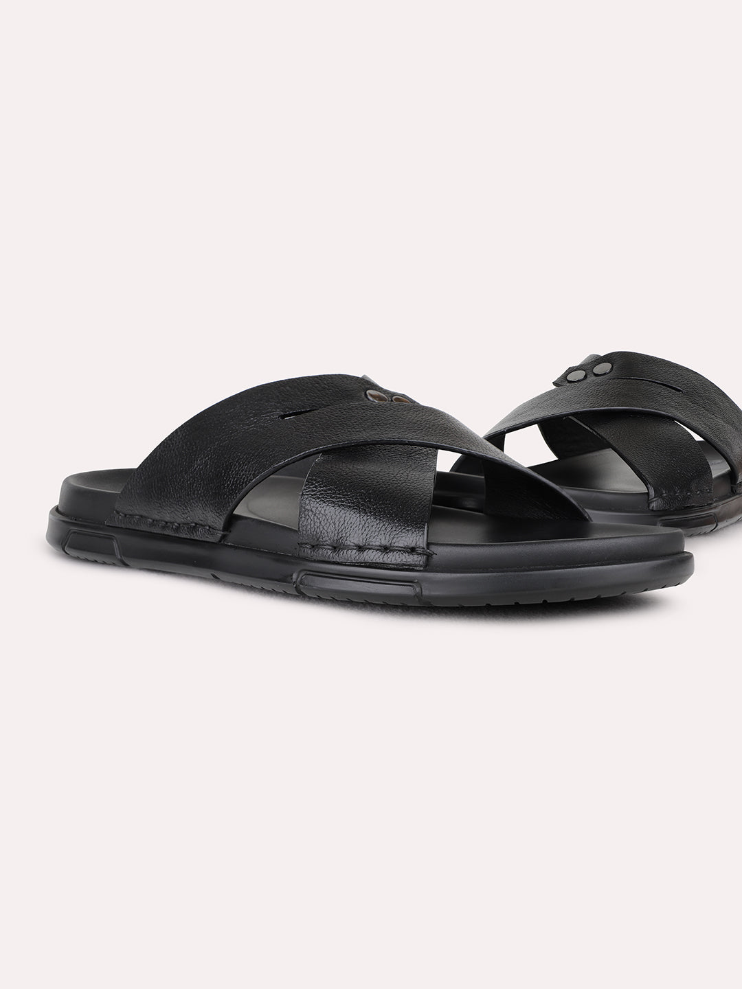 Mens Black Casual Solid Pattern Round Toe Shape Sandals