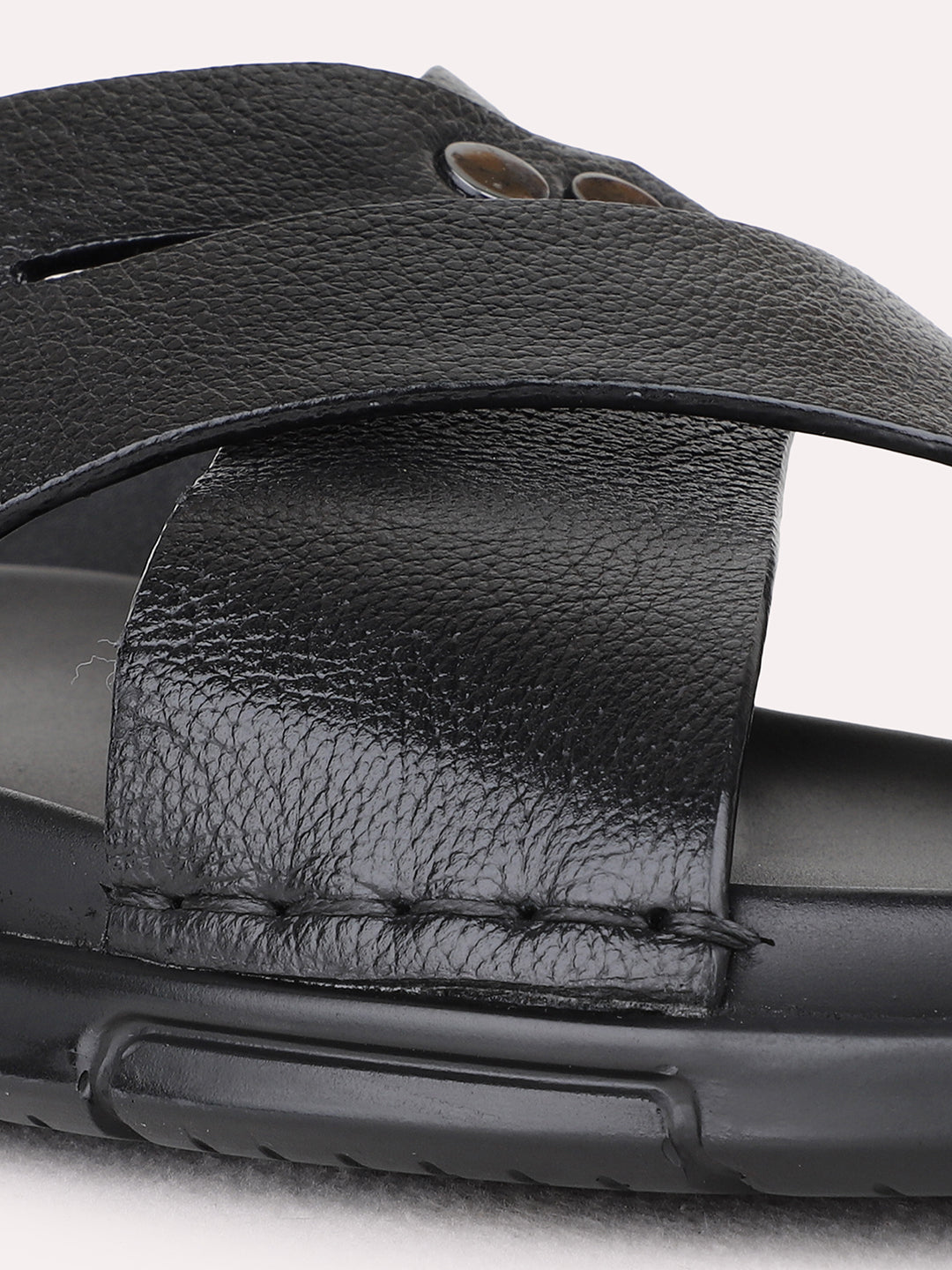 Mens Black Casual Solid Pattern Round Toe Shape Sandals