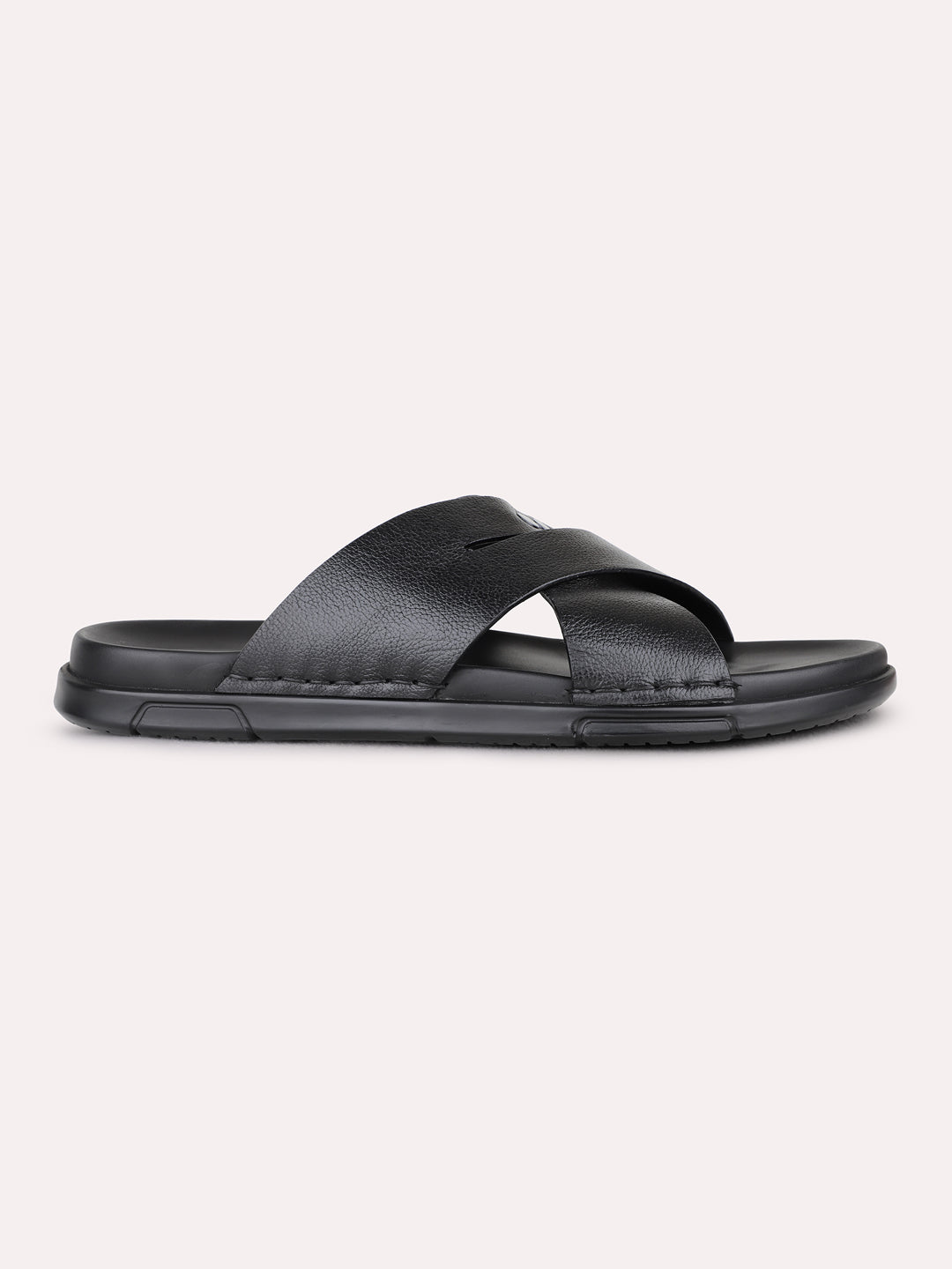 Mens Black Casual Solid Pattern Round Toe Shape Sandals