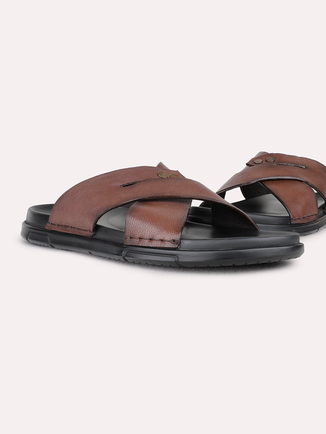 Mens Brown Casual Solid Pattern Round Toe Shape Sandals