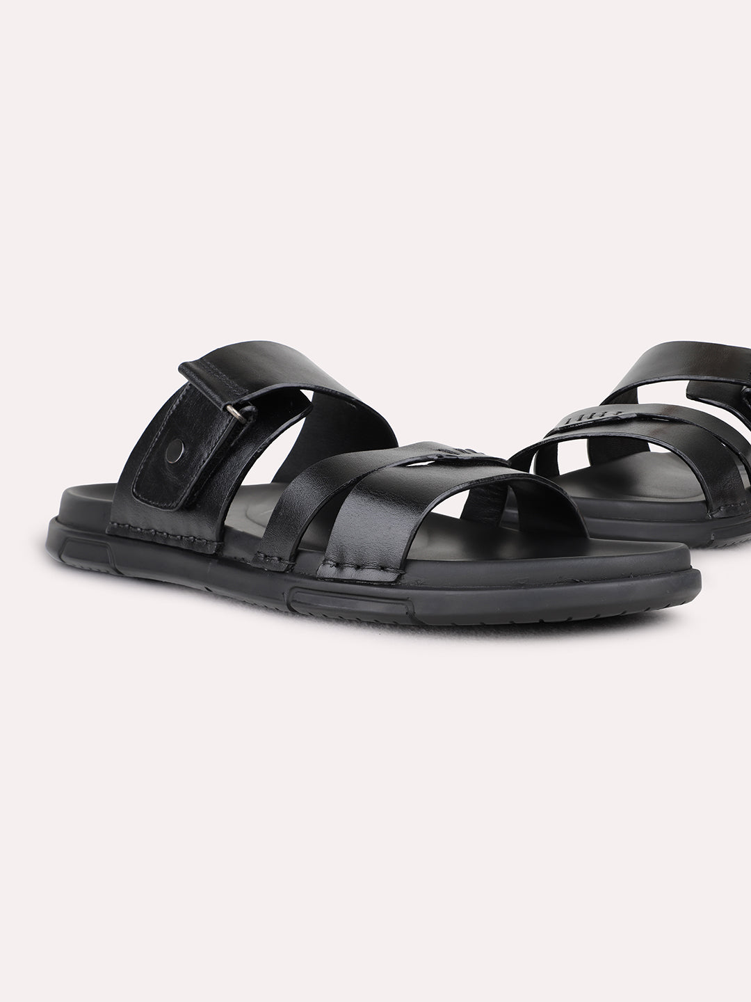 Mens Black Casual Solid Round Toe Sandals