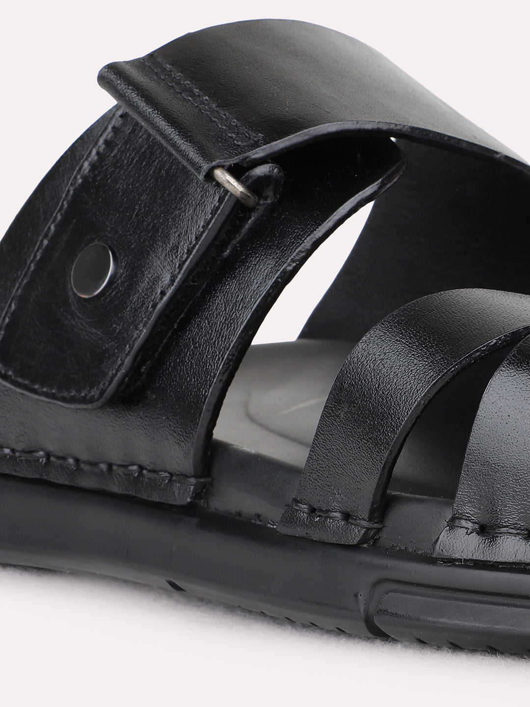 Mens Black Casual Solid Round Toe Sandals
