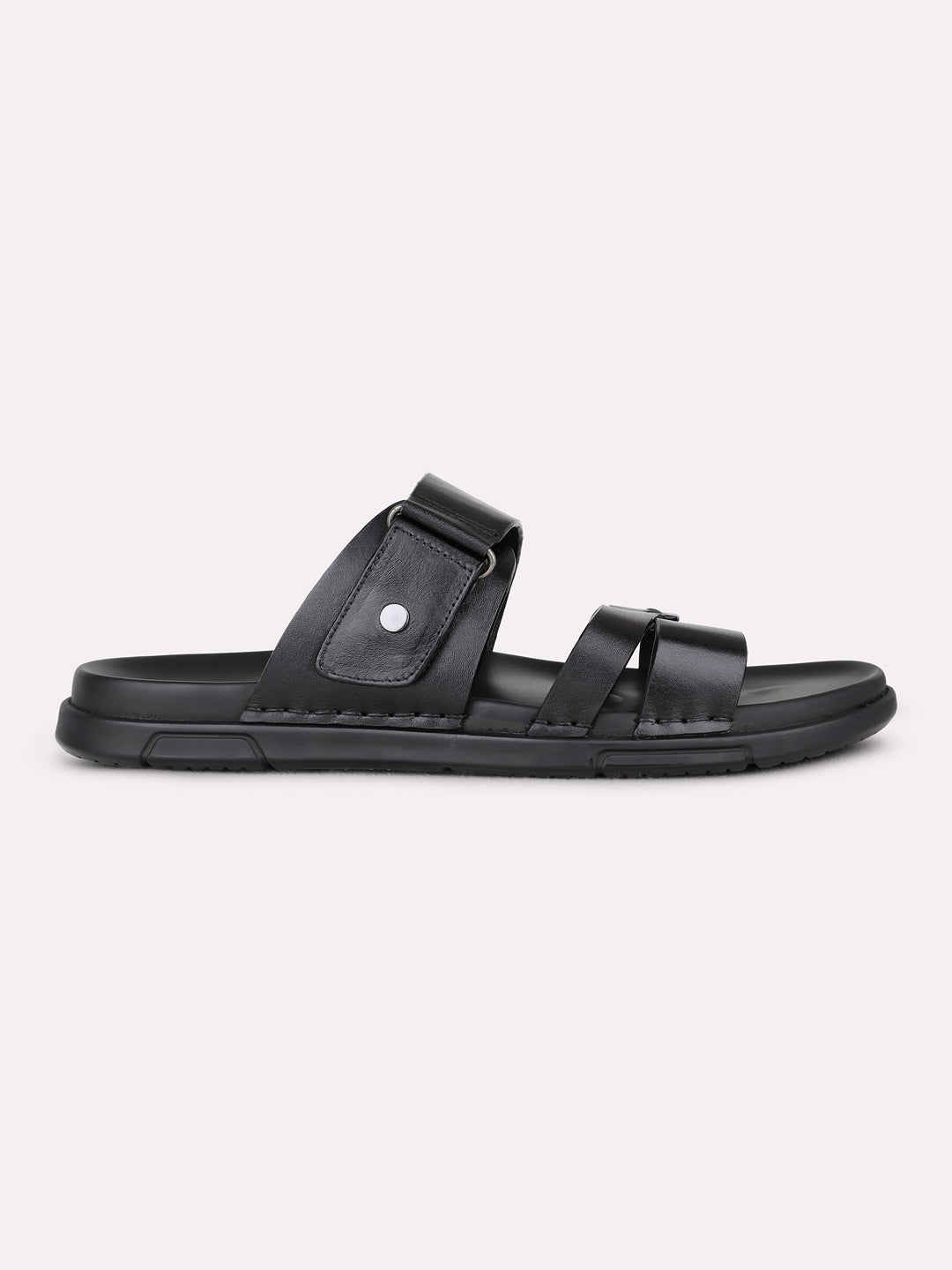 Mens Black Casual Solid Round Toe Sandals