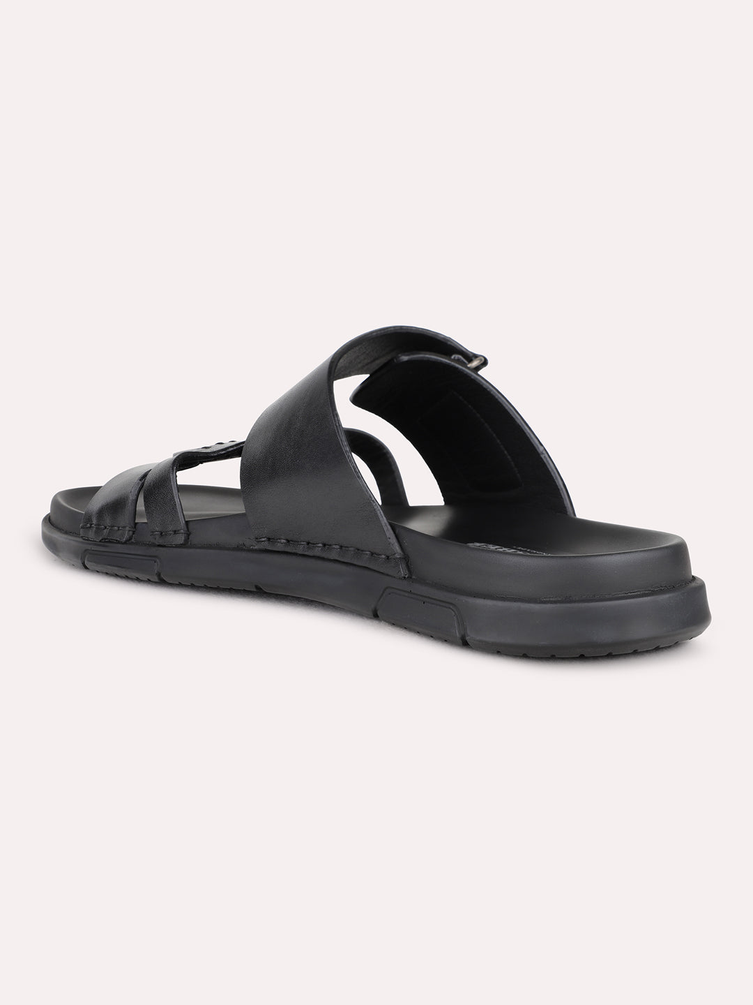 Mens Black Casual Solid Round Toe Sandals