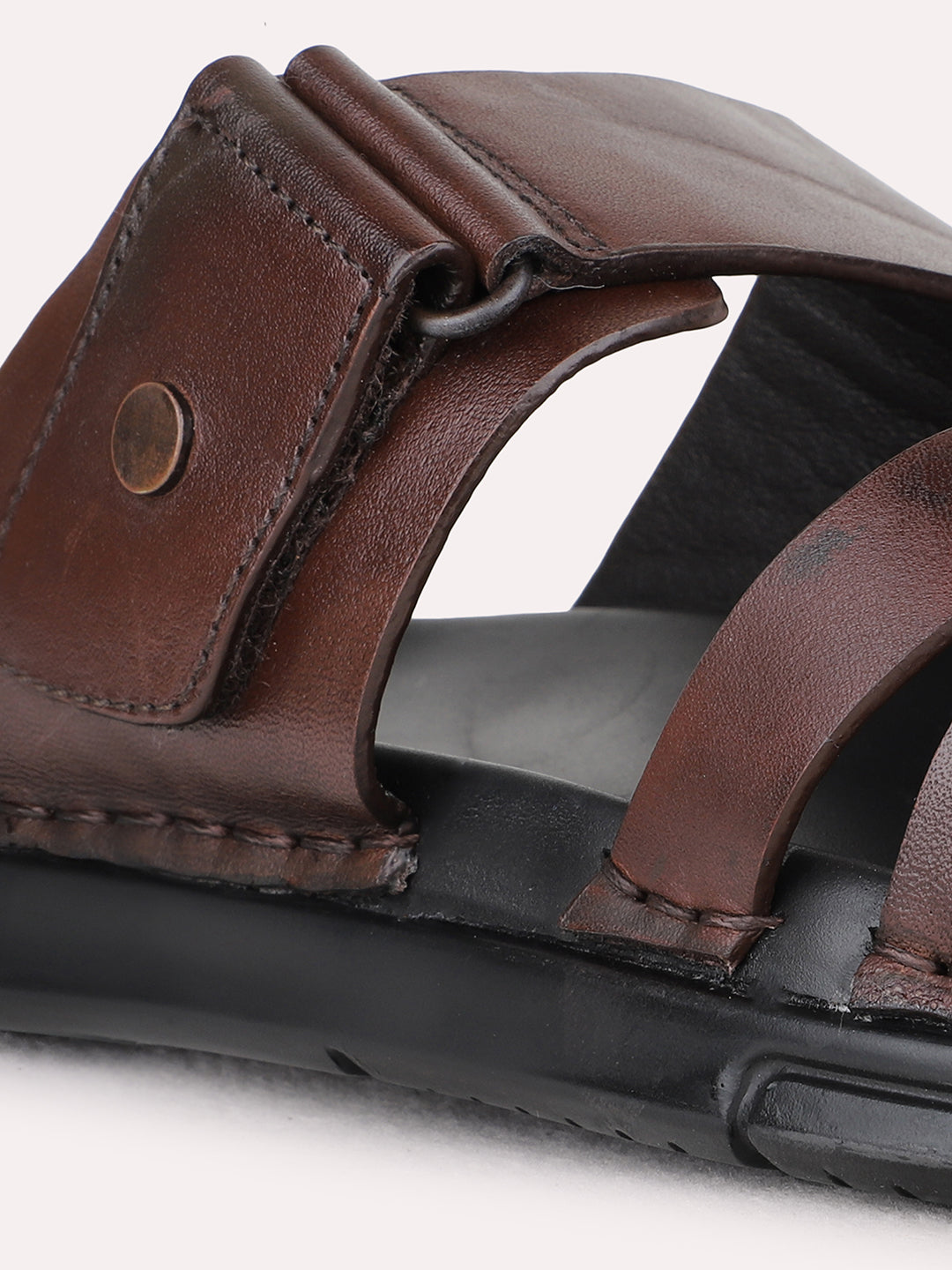 Mens Brown Solid Pattern Round Toe Shape Sandals