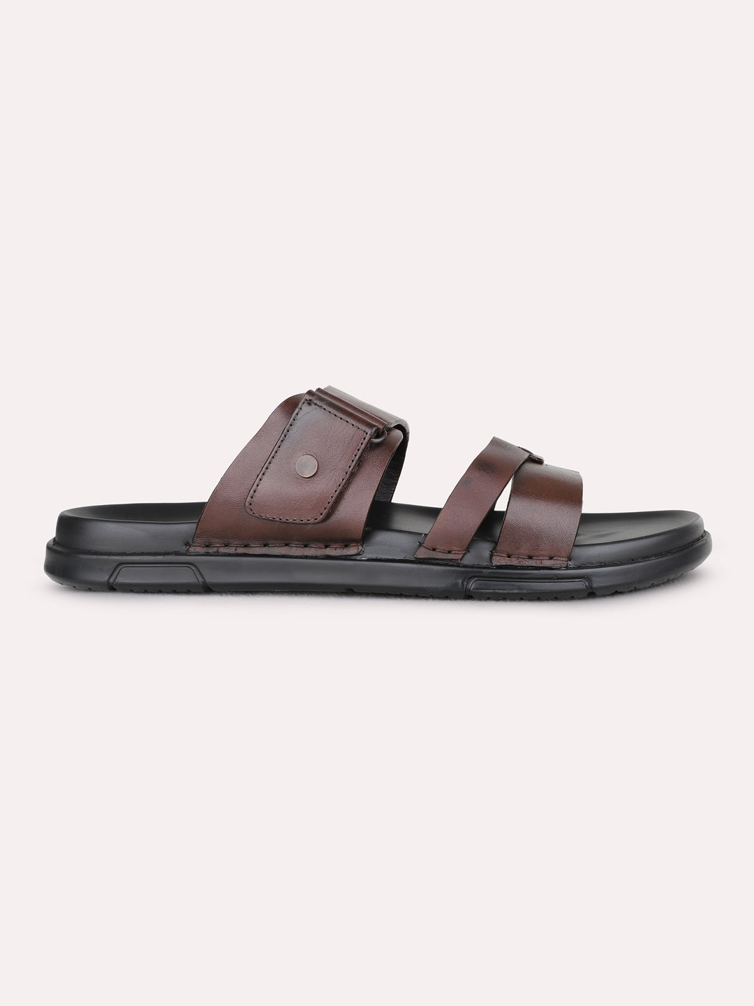 Mens Brown Solid Pattern Round Toe Shape Sandals