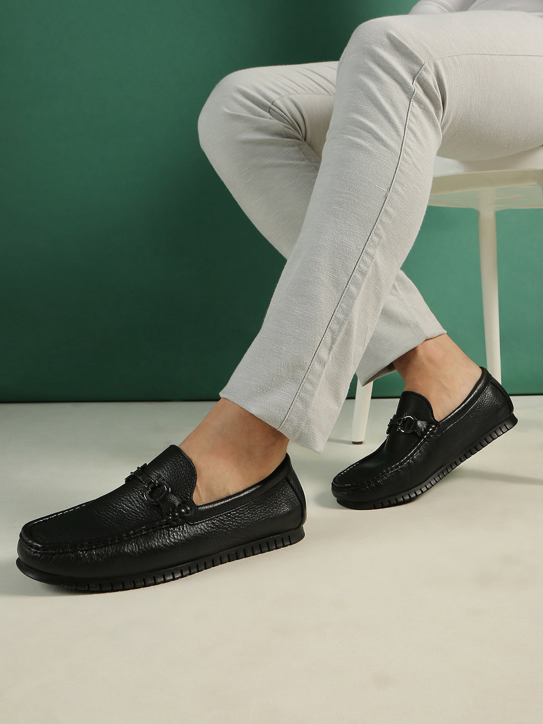 Mens Black Party Wear Solid Square Toe Loafer Shoes