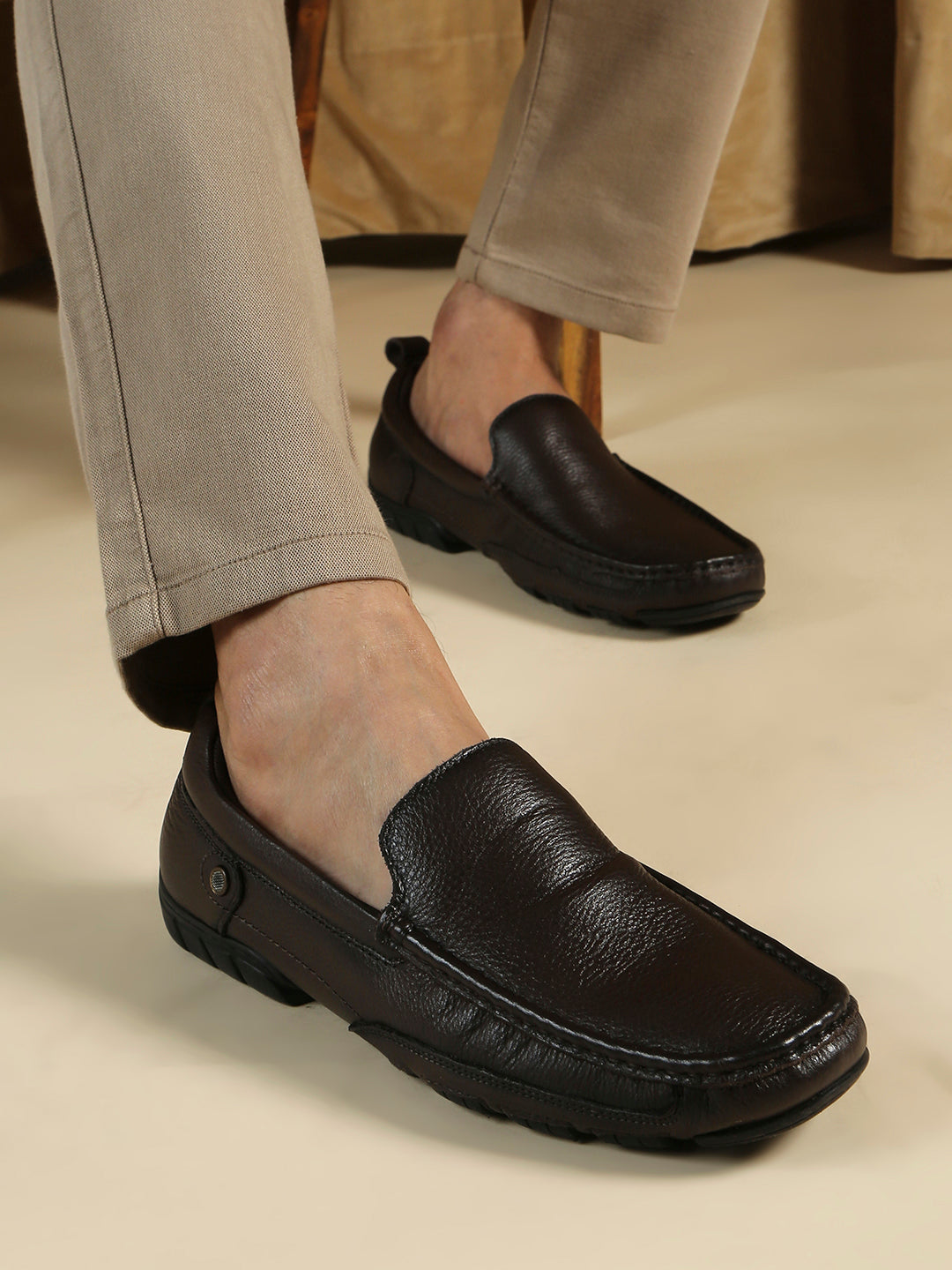 Mens Brown Party Wear Solid Square Toe Loafer Shoes