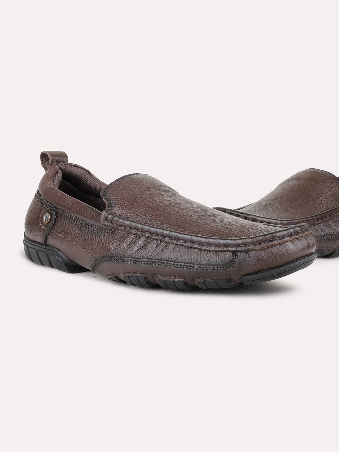 Mens Brown Party Wear Solid Square Toe Loafer Shoes