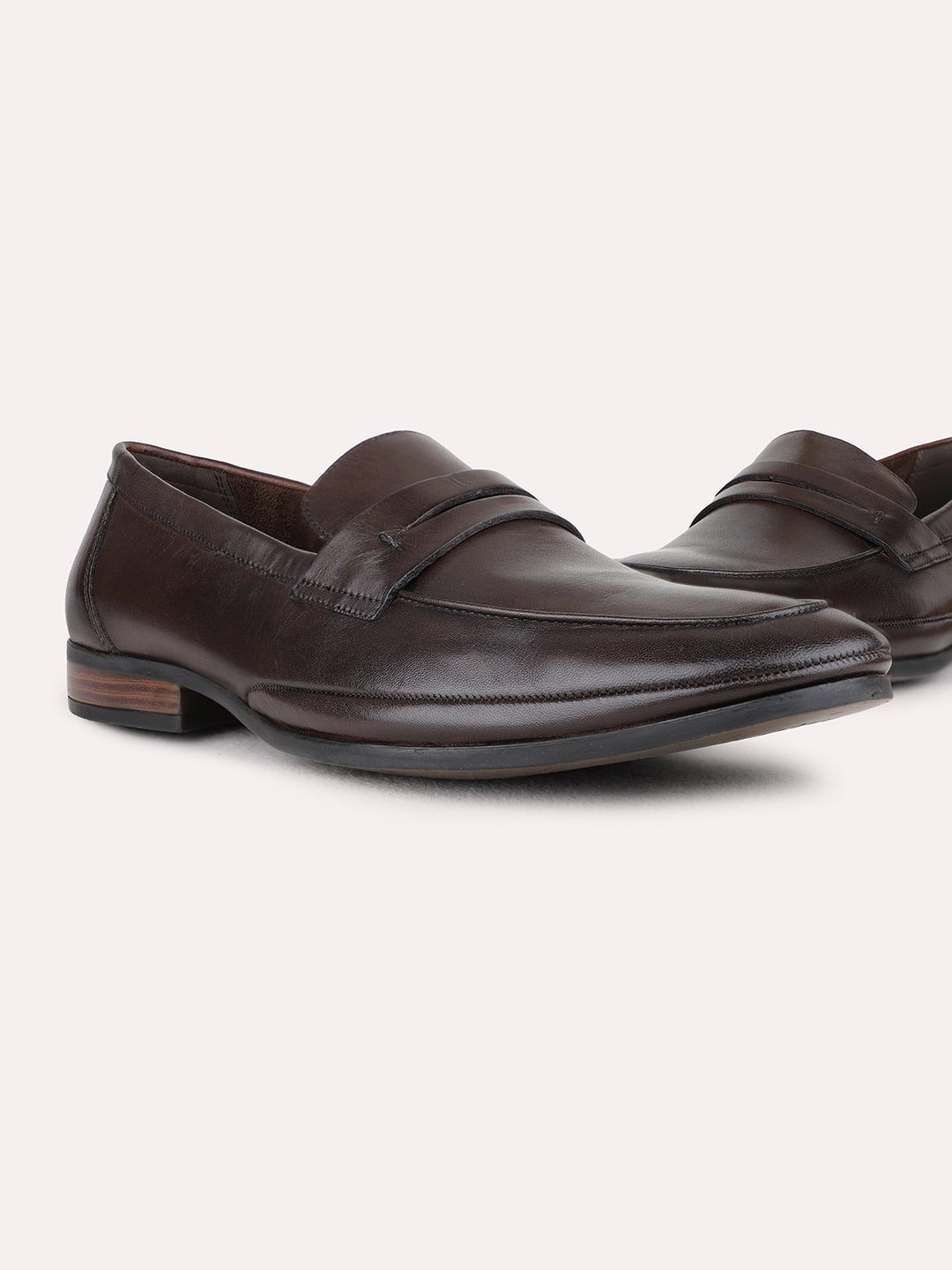 Mens Brown Party Wear Solid Round Toe Loafer Shoes