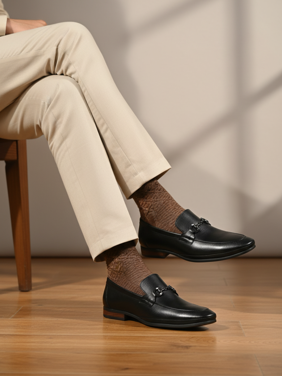 Mens Black Formal Solid Narrow Toe Shape Loafers Shoe