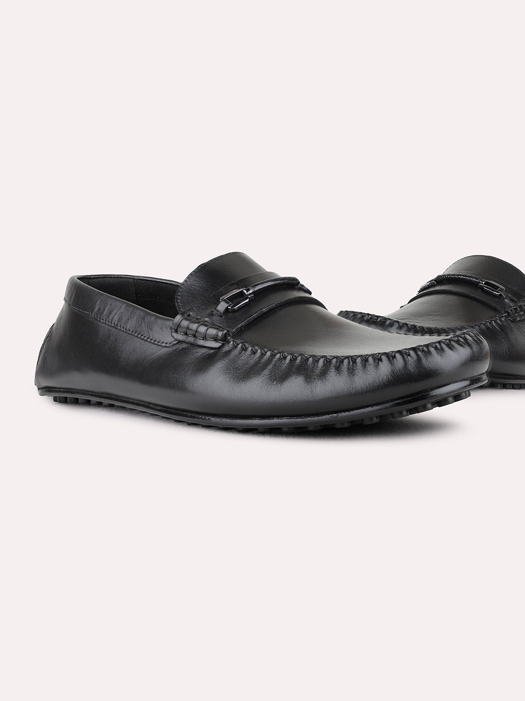 Black Casual Solid Pattern Square Toe Loafers For Mens