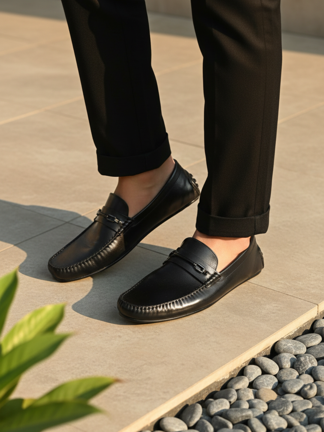 Black Casual Solid Pattern Square Toe Loafers For Mens