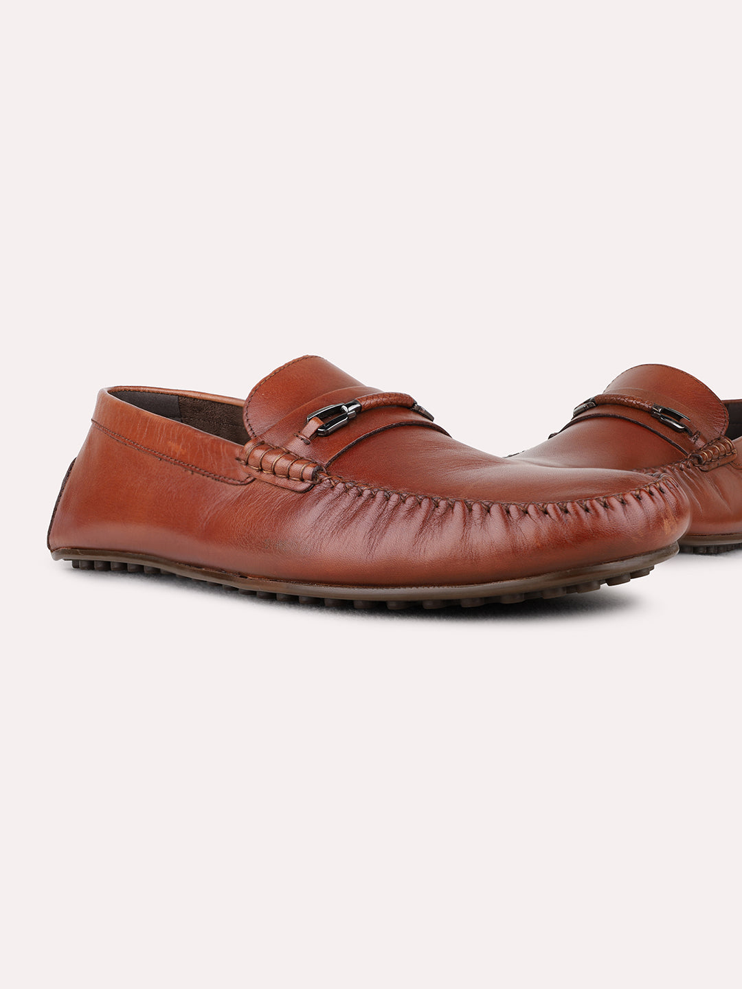 Mens Tan Casual Solid Pattern Square Toe Loafers