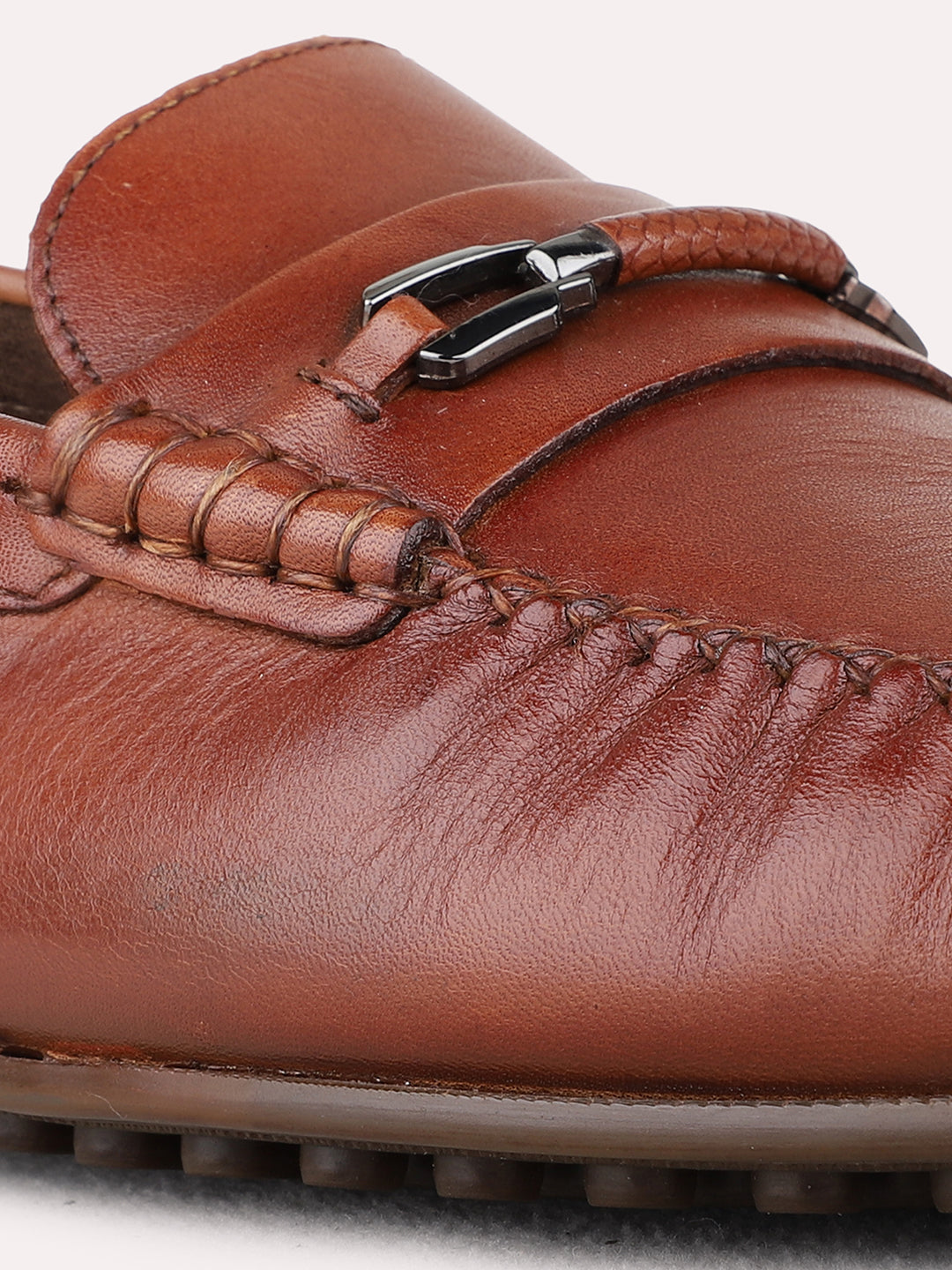 Mens Tan Casual Solid Pattern Square Toe Loafers