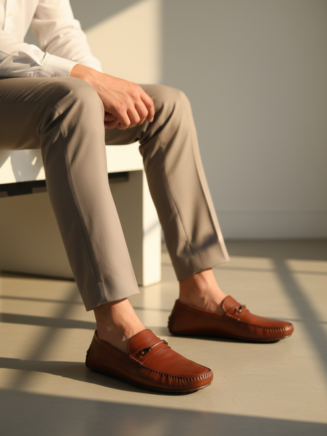 Mens Tan Casual Solid Pattern Square Toe Loafers