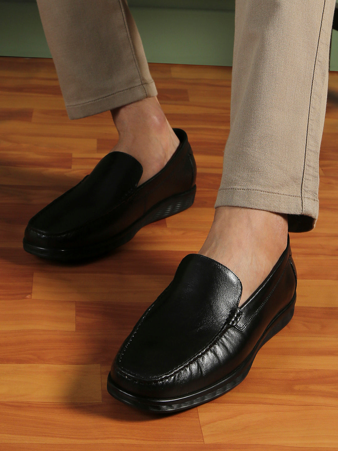 Mens Black Formal Solid Square Toe Loafer Shoes