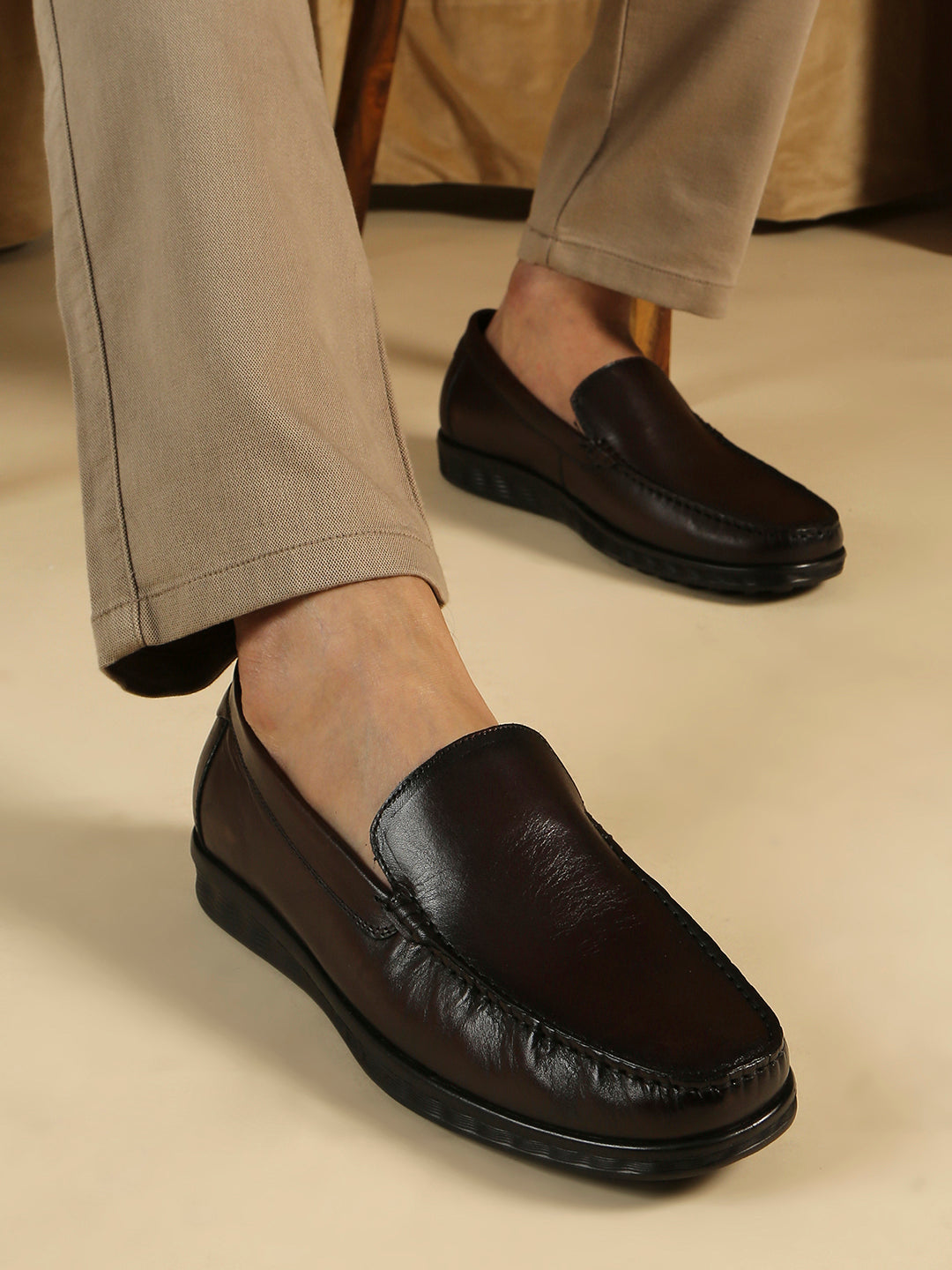 Mens Brown Formal Solid Square Toe Loafer Shoes