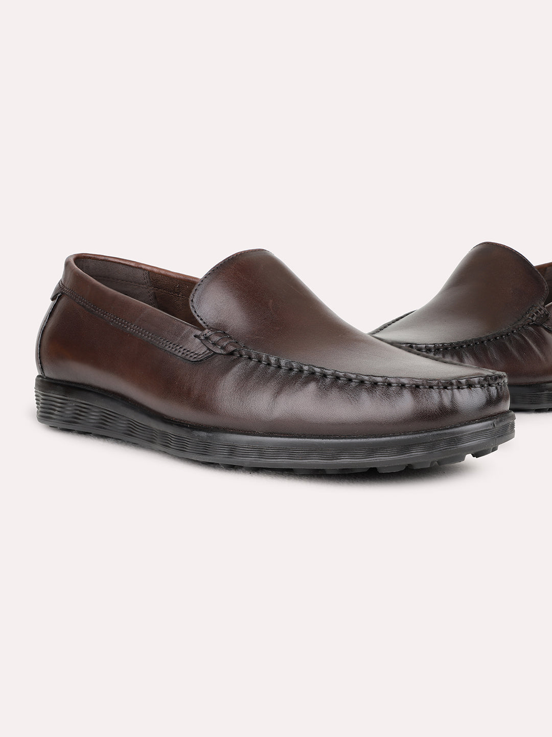 Mens Brown Formal Solid Square Toe Loafer Shoes