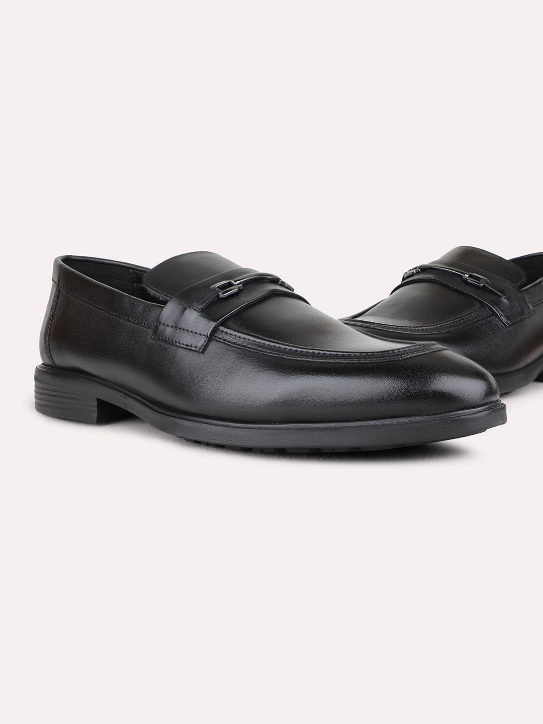 Mens Black Party Wear Solid Round Toe Loafer Shoes