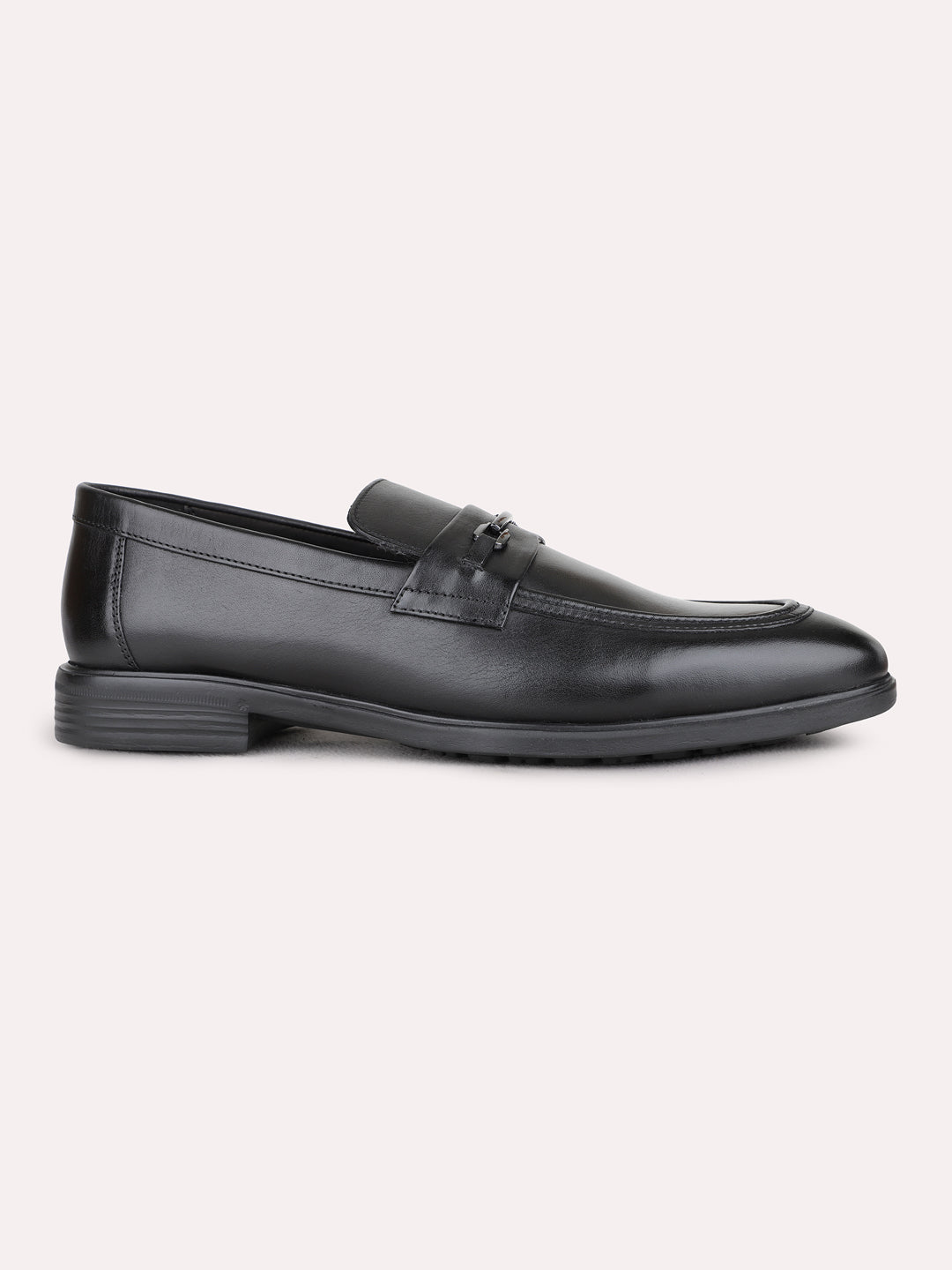 Mens Black Party Wear Solid Round Toe Loafer Shoes