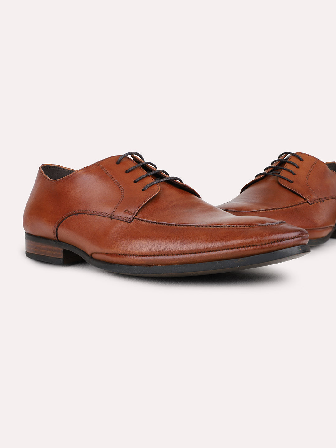 Mens Tan Formal Solid Round Toe Derby Shoes
