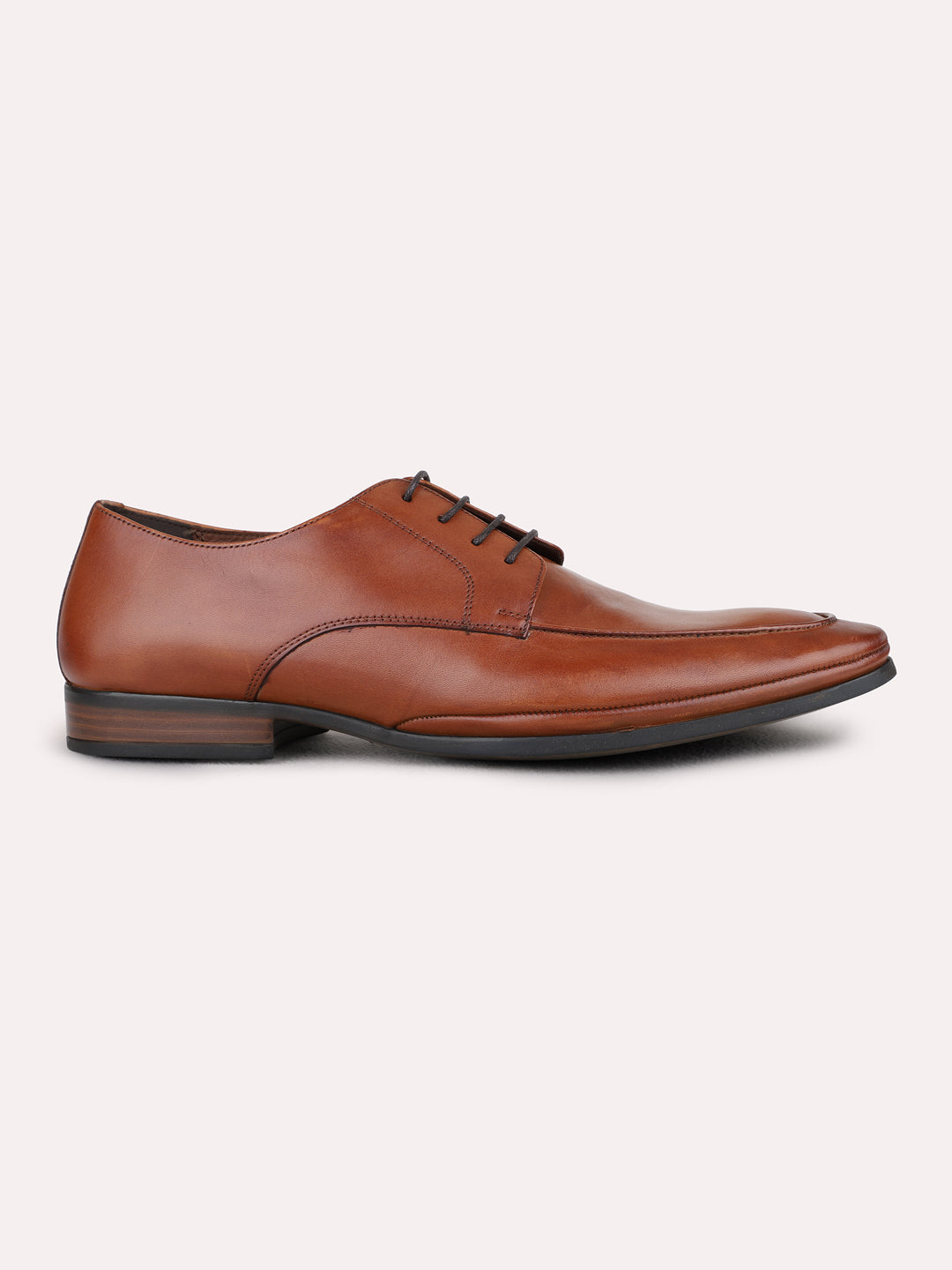 Mens Tan Formal Solid Round Toe Derby Shoes