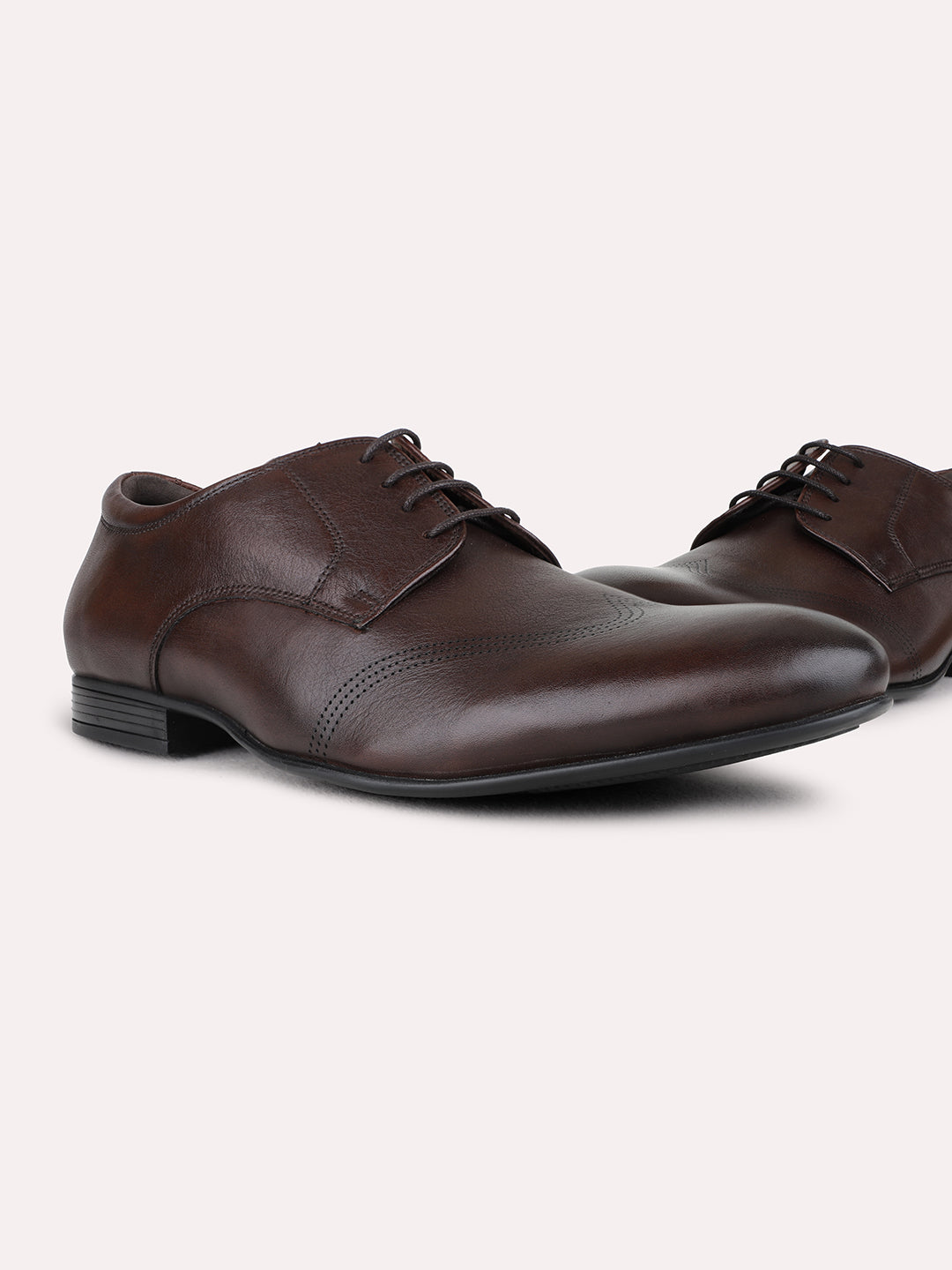 Mens Brown Formal Solid Round Toe Derby Shoes
