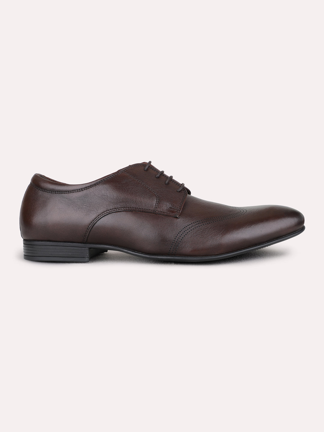 Mens Brown Formal Solid Round Toe Derby Shoes