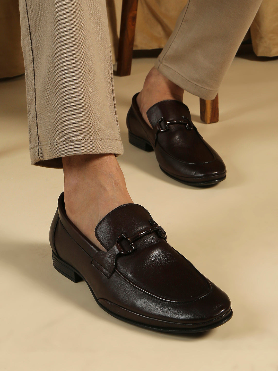 Mens Brown Party Wear Solid Round Toe Loafer Shoes