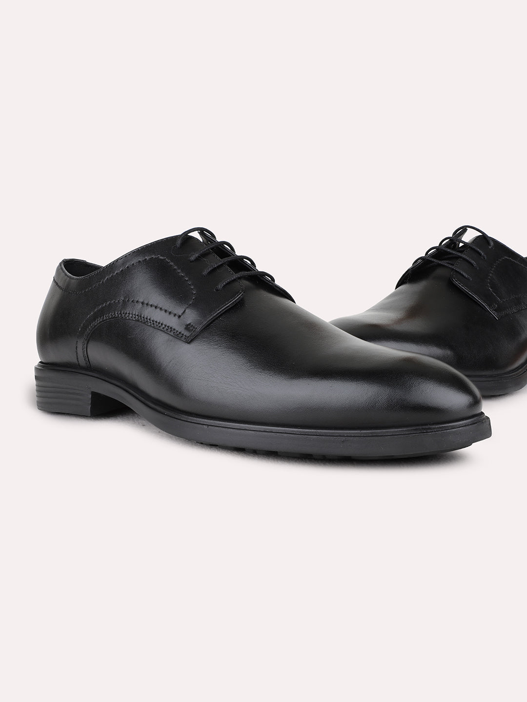 Mens Black Formal Solid Round Toe Derby Shoes