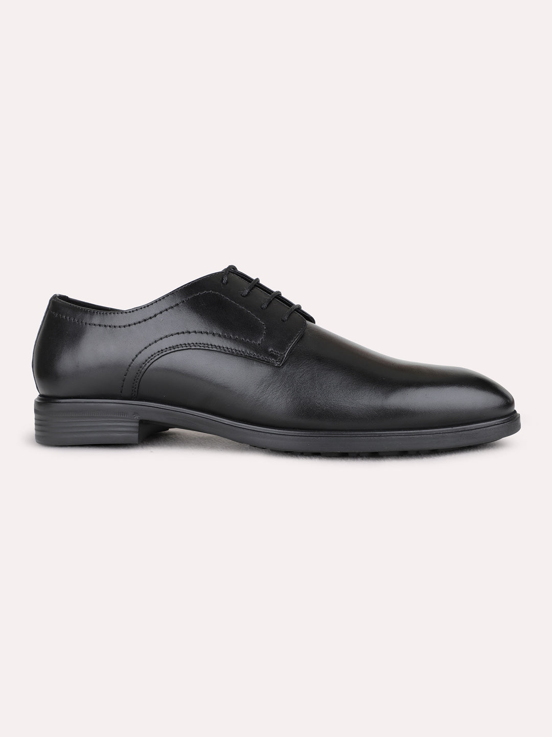 Mens Black Formal Solid Round Toe Derby Shoes