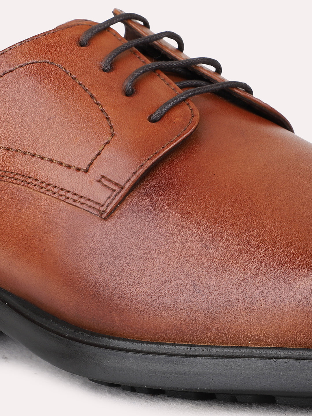 Mens Tan Formal Solid Round Toe Derby Shoes